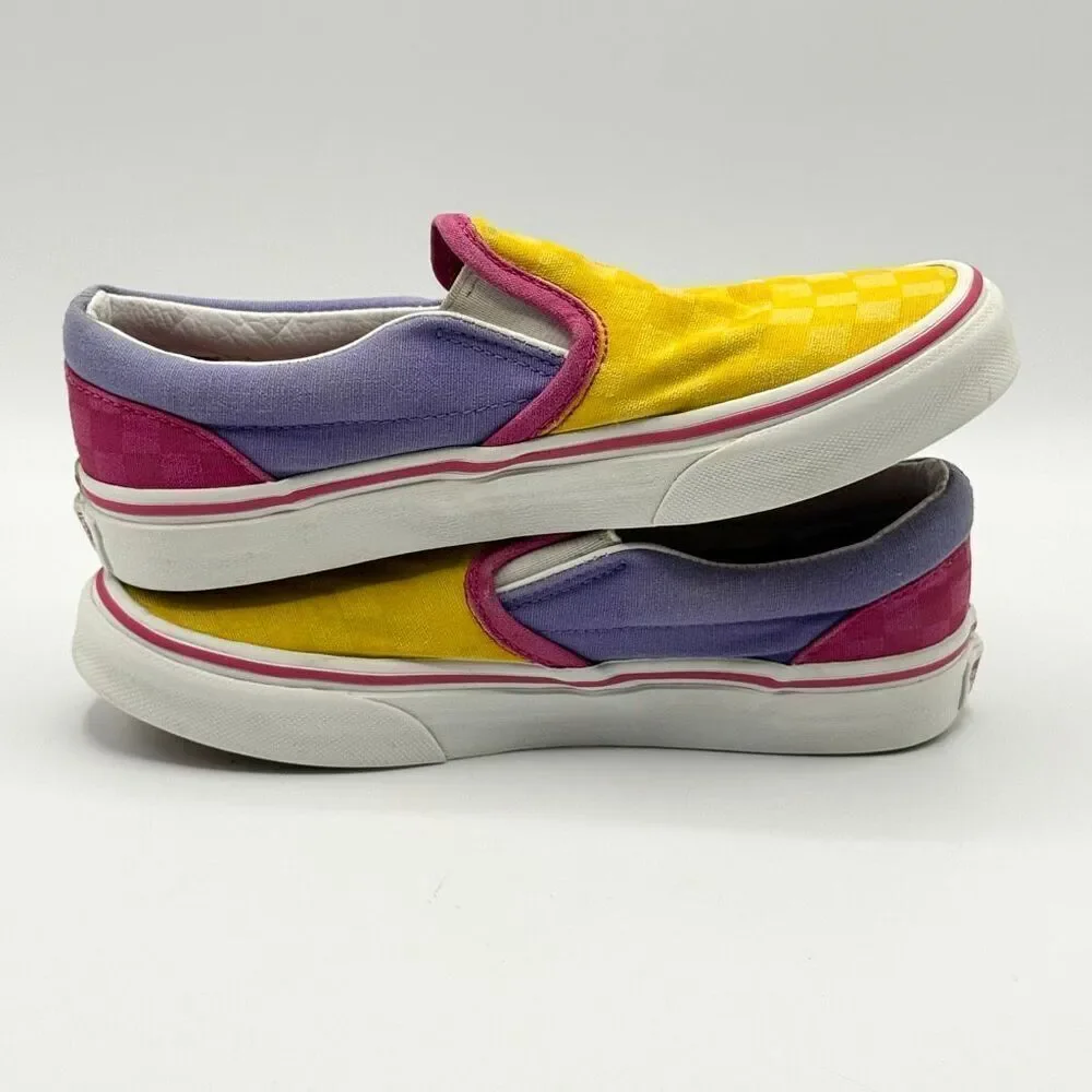 Vans Slip-On Checkerboard Multi Color Yellow Purple Pink Skate Sneakers - US Big